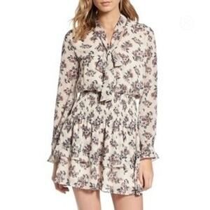 Moon River Floral Dress Swiss Dot Tie Smocked Ruffle Cottagecore Peasant Dress